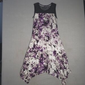 Simply Vera Wang Tie Dye Asymmetrical Hem Dress Black Purple White Size Small